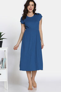 Zivame 2 Mile Fashion Knit Poly Mid Calf Length Nightdress - Coronet Blue — thumbnail 3